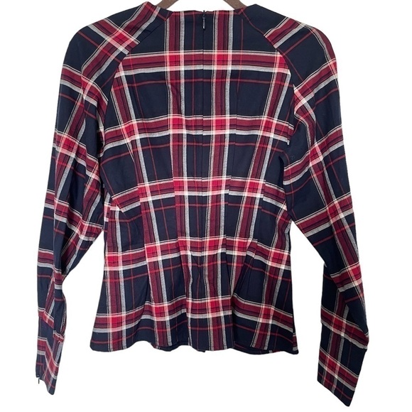 H&M Pearl Tartan Plaid Peplum Long Sleeves Too, 100% cotton Women’s size 2 - Picture 4 of 12
